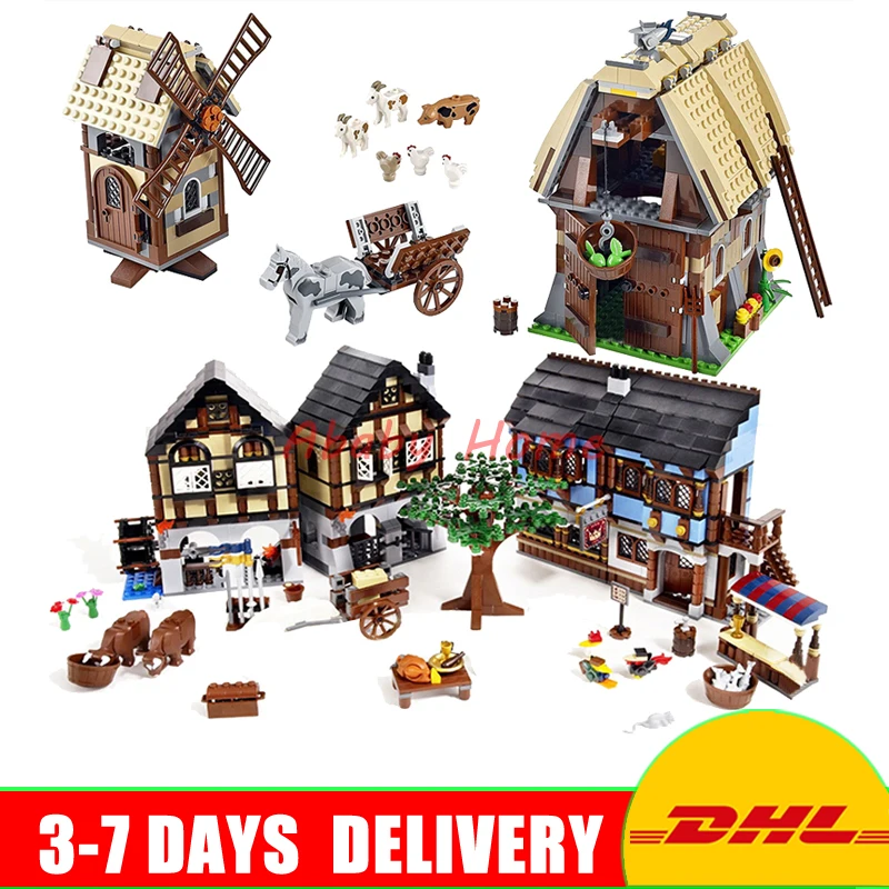 

2018 DHL Lepin 16011 The Medieval Manor Castle +16049 The Mill Village Raid Building Blocks Bricks Toys Clone 10193 7189