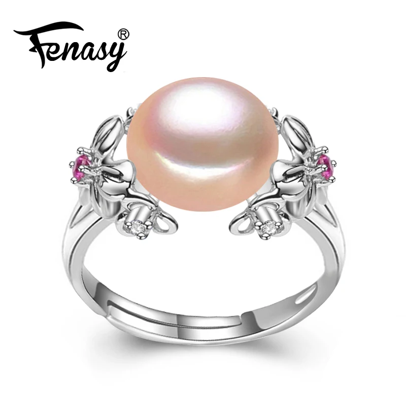 

FENASY Pearl Jewelry,plant flower natural Pearl rings ,Natural Freshwater Pearl 925 Silver ring,ruby rings for women gift box