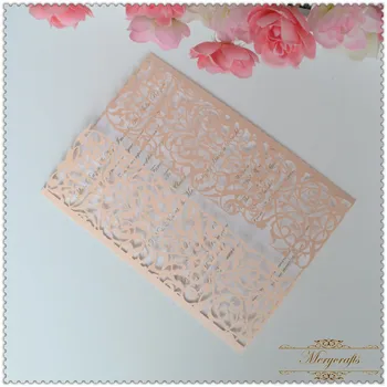 

50pc laser cut paper invitation weddings decoration in fuzzy peach color