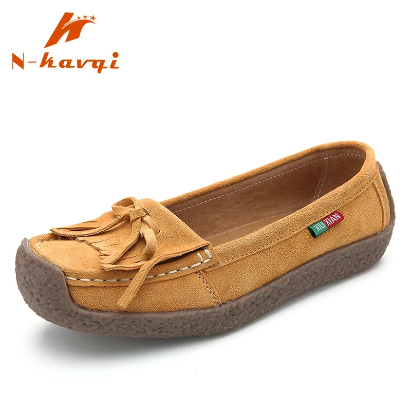 

NKAVQI 2019 Spring Women Flats Genuine Leather Shoes Slip On Flat Platform Women Shoes Lady Solid Color Woman Moccasins loafers