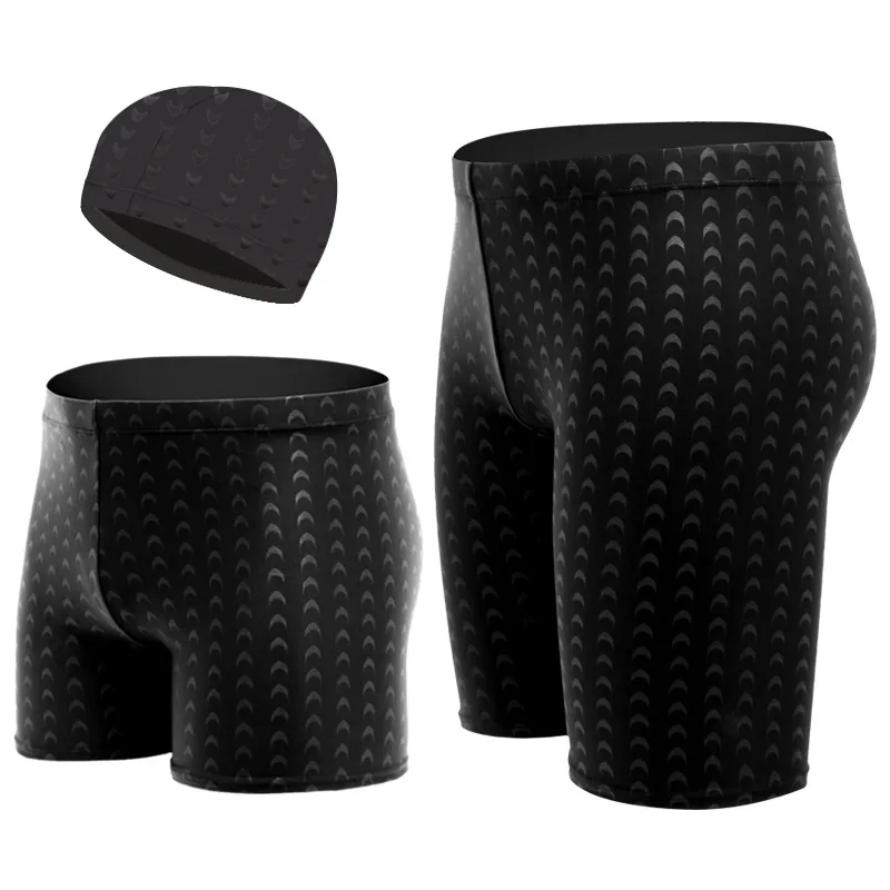 

Men Shark Skin Water Repellent Professional Competitive Swimming Trunks Swimsuit Pant Racing Bathing cap AA1107