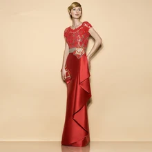 Elegante Rote Spitze Lange Mutter der Braut Kleider Plus Größe Für Hochzeit Bodenlangen Abend Formale Kleider Patin Kleider M31