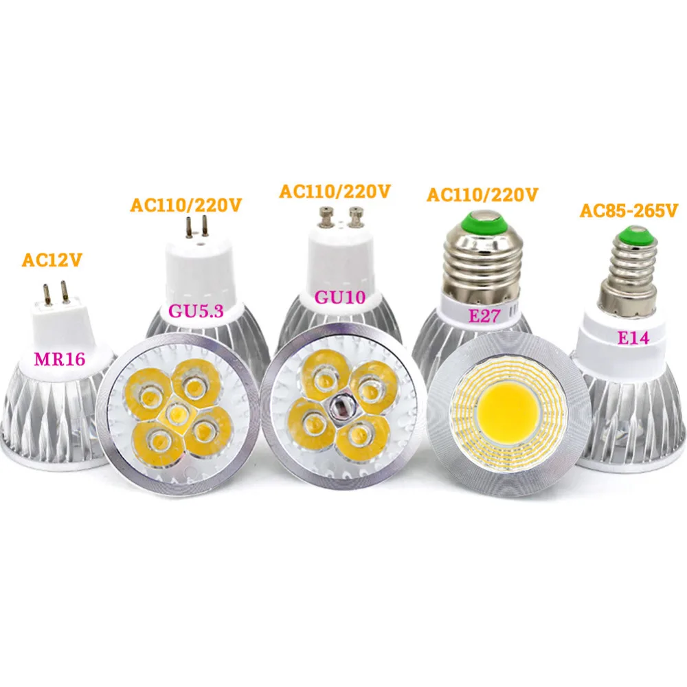 Светодиодная лампа MR16 GU10 светильник E27 E14 точечная 2835 SMD лампочка GU5.3 220 В 110 12 3 Вт COB