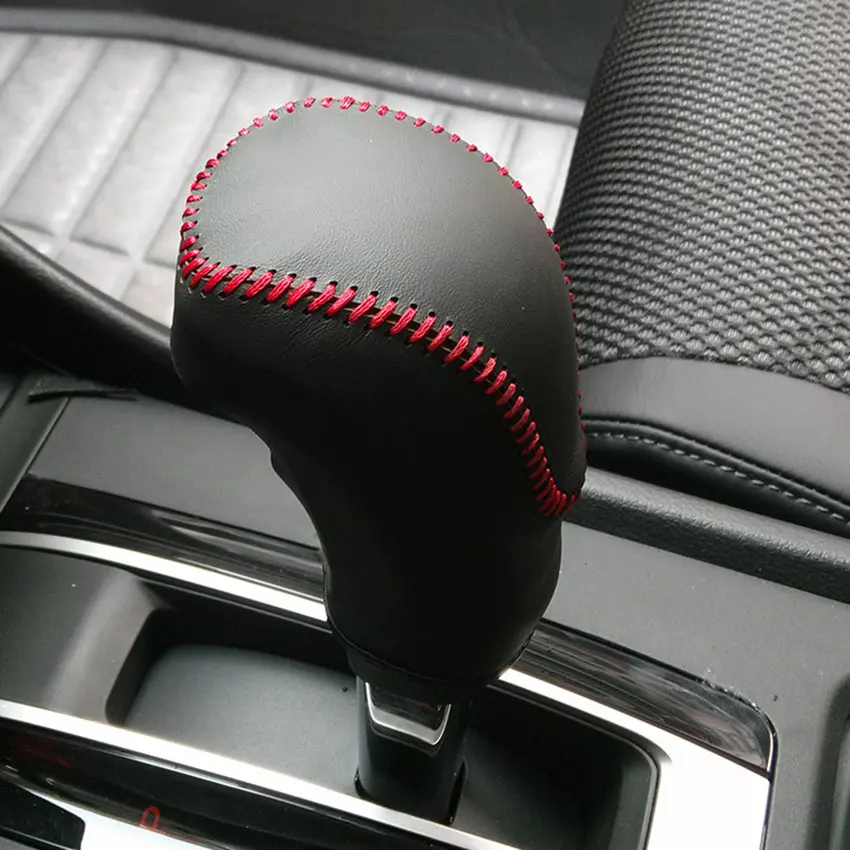 Gear cover Red PONSNY автомобильные шестерни/рулевой чехлы из натуральной кожи чехол для Honda Accord 9 Odyssey Crosstour- Авто сшитый вручную чехол - Название цвета: Gear cover Red
