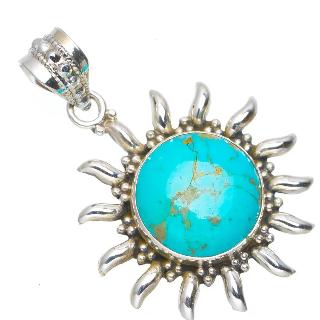 

Natural Turquoise Handmade Unique 925 Sterling Silver Pendant 1.75" A0178