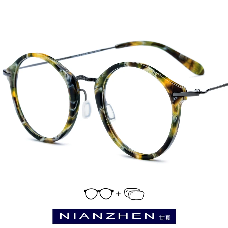 1852 Runde 2019 Frauen Acetat Für B Myopie Männer Vintage Titan Optische Brillen Rahmen wxSvq7Ag
