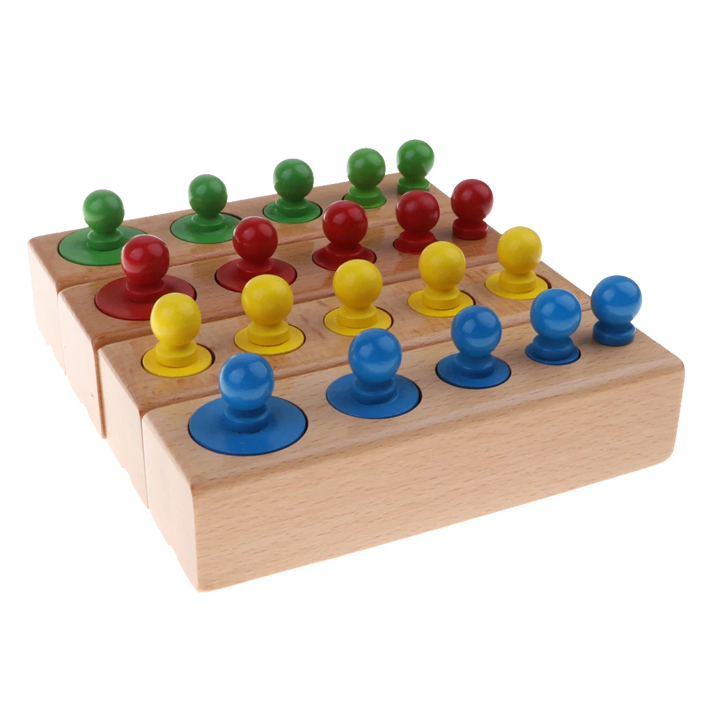 Set of 4 Montessori Teaching Wooden 20pcs Knobbed Cylinders Socket Blocks  Educational Toy