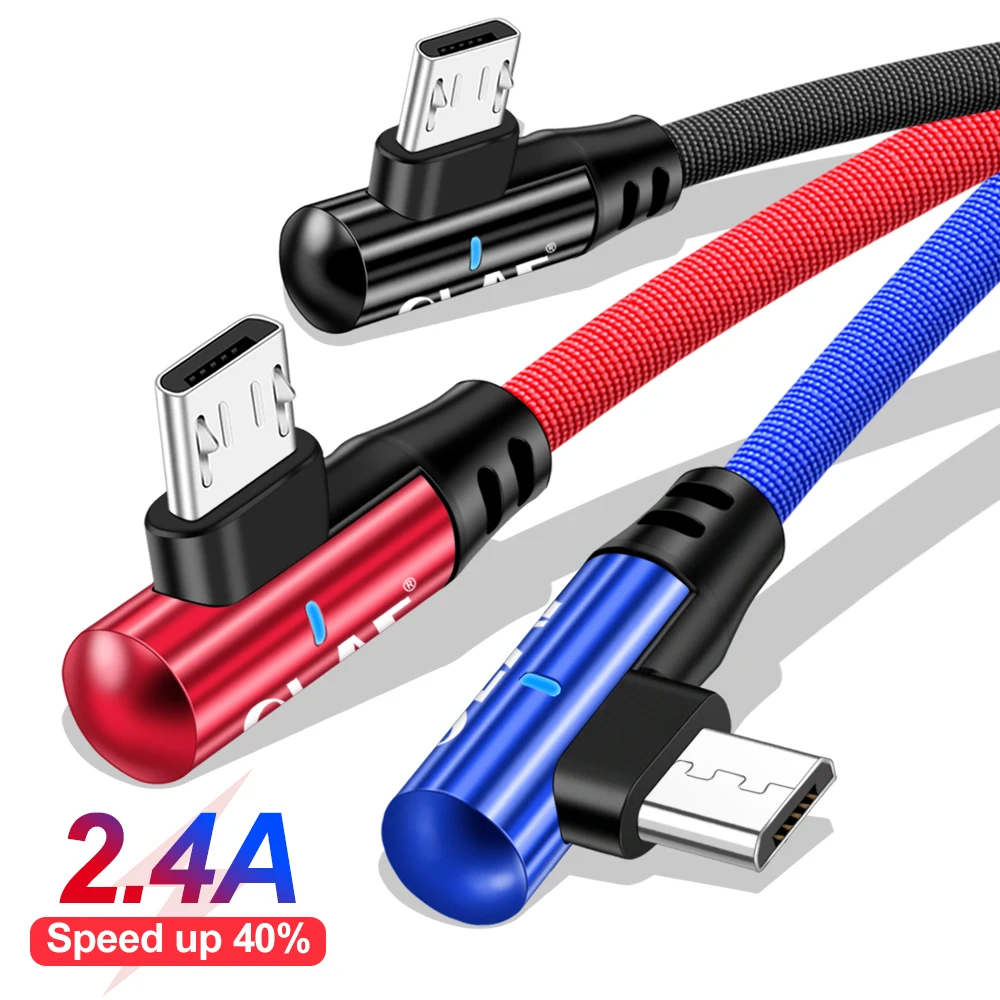 أولاف 2.4A سريع تهمة 90 درجة الكوع مايكرو كابل USB لسامسونج S7 ل Xiaomi LG اللوحي شاحن هاتف محمول يعمل بنظام تشغيل أندرويد USB كابل شحن