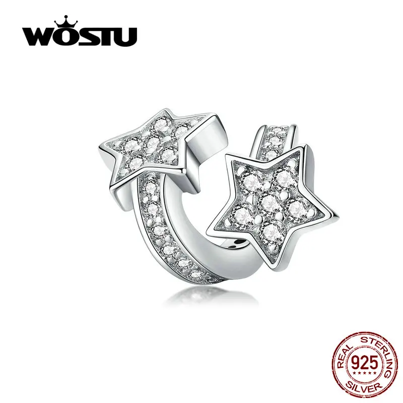

WOSTU Soild 925 Sterling Silver Illuminating Stars Beads Charm Fit Original Bracelet Bangle DIY Jewelry Making CQC1244