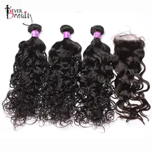 Ever Beauty Brazilian Human Hair Weave Bundles With 4*4 Lace Closure Baby Hair 4Pcs/Lot Water Wave 3 Bundles With Closure