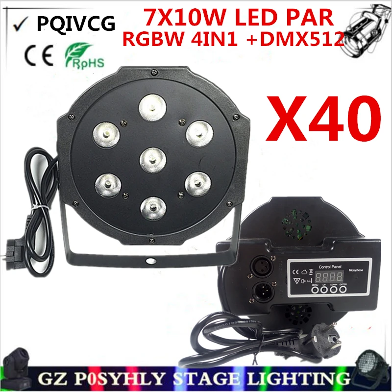 40 шт/7X10W led Par огни RGBW 4в1 плоский par dmx512 сценические профессиональное dj