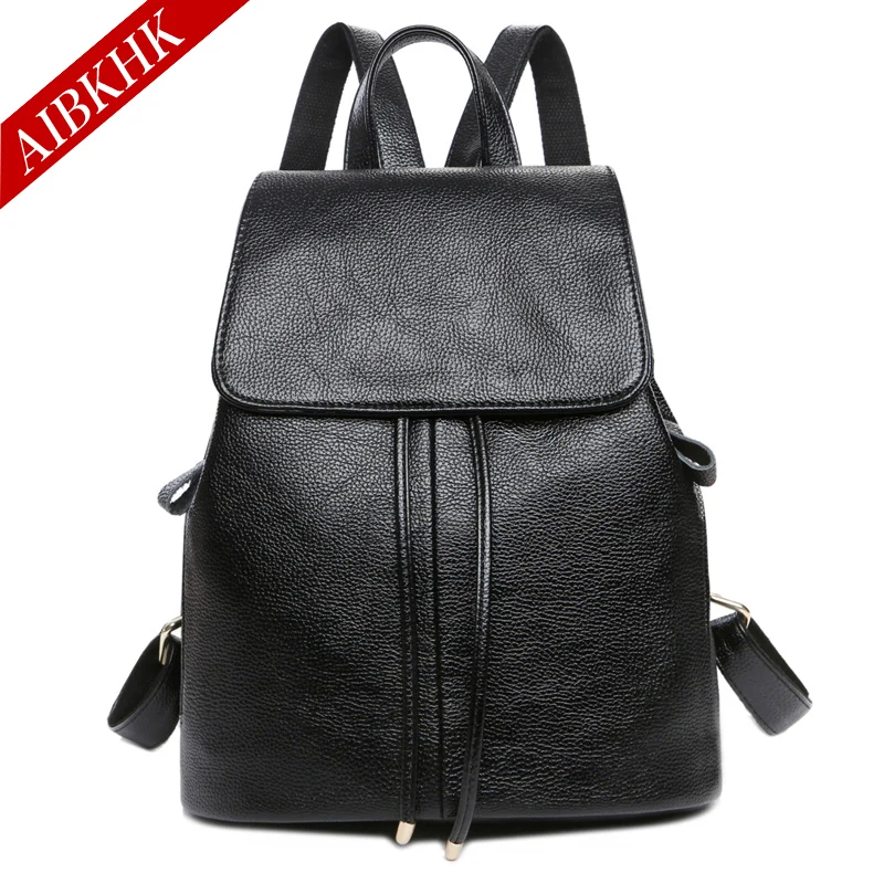 HOT 2017 Leather Backpack for Women Fashion Travel Backpack Black ...