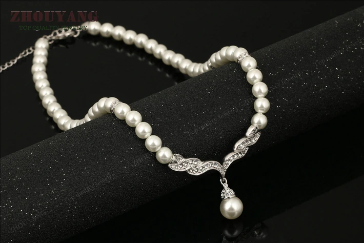 ZHOUYANG высокое качество ZYN303 имитация жемчуга серебряный цвет кулон ожерелье ювелирные изделия австрийский кристалл