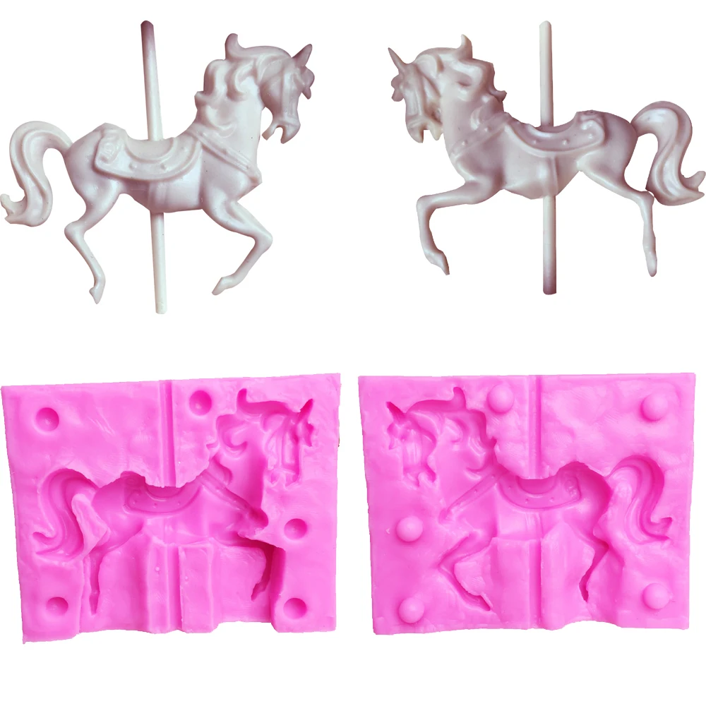 3D Карусель лошадь силиконовая Свеча Плесень Fimo глина мыло формы инструменты для украшения тортов из мастики кекс формы для запекания шоколада T0979
