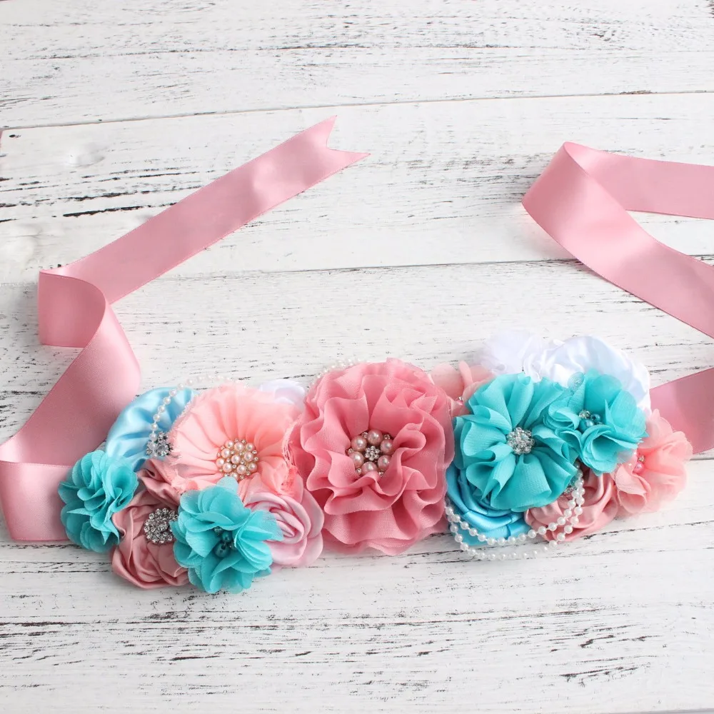 

Rhinestone Chiffon Flower Pregnant Women Girls Belt Sash Maternity Sash