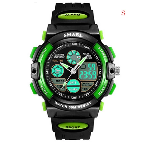 SMAEL спортивные часы для детей 50 м водонепроницаемые ударные аналоговые светодиодный цифровые наручные часы детские часы 0508 часы для мальчиков подарок на день рождения - Цвет: S Dual Green