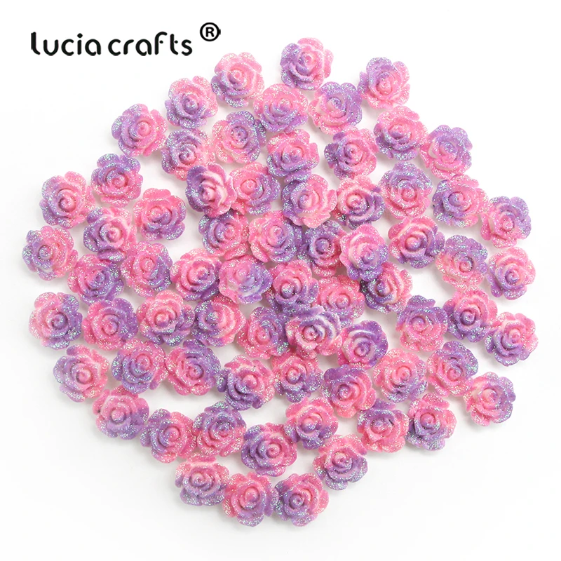 50pcs 10mm Glitter Two-tone Flower Flatback Resin DIY Scrapbook Craft Embellishments Phone Decor Headwear Accessories 80002131