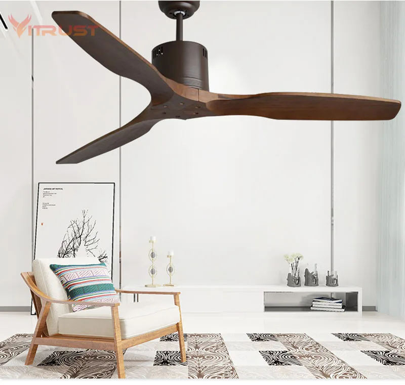 52 inch Nordic ceiling fan with Remote Control and 3 Wooden Blades Ceiling Fan creative vintage ceiling fan for dining room bedr