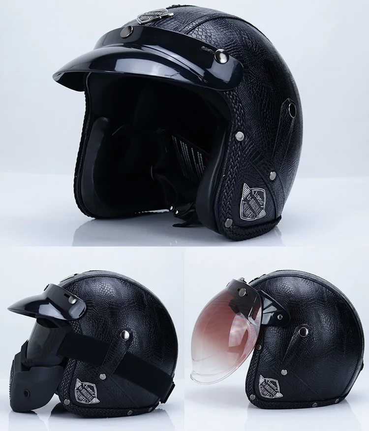 Мотоциклетный шлем Ретро винтажный синтетический кожаный Открытый шлем мотоциклетный скутер круизер Чоппер КАСКО Мото шлем точка