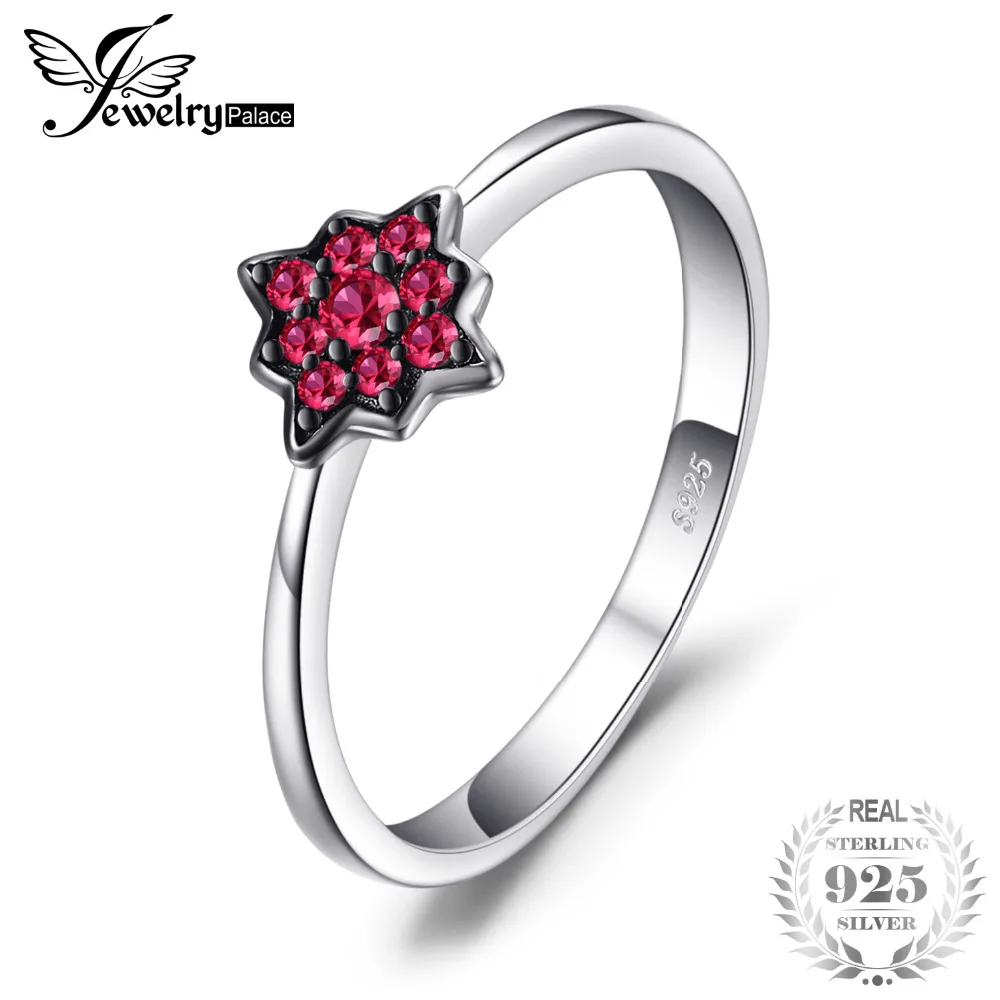 

JewelryPalace Fashion Flowers Created Ruby Rings 100% Real 925 Sterling-Silver-Jewelry For Women Charms Party Accessories 2017