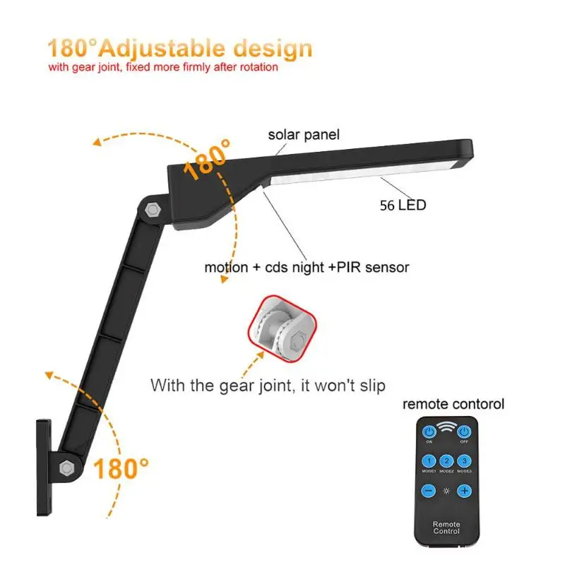 28LM светильник движения PIR Сенсор 56/48LED солнечной движения Сенсор настенный светильник Открытый уличный фонарь w/Дистанционное Управление Водонепроницаемый светильник