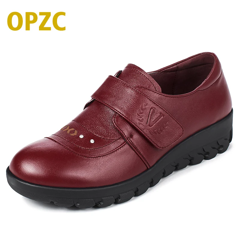 

OPZC comfortable Genuine Leather Women Shoes soft Loafers Slip-On Female Flats for woemen Casual Mother shoes flats plus size