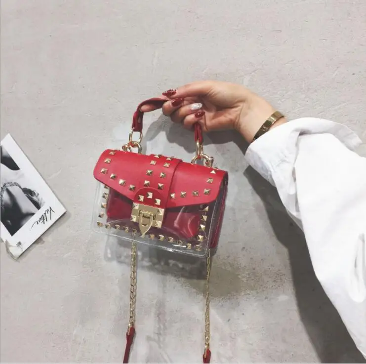 

Summer Transparent Rivets Lock Composite Bag Flap Messenger Bag Women Crossbody Bag Female Shoulderbag #750