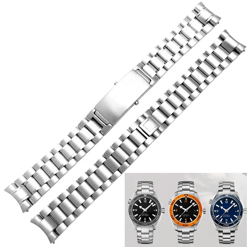 Pulseira de Aço Pulseira de Relógio de 212 Sólida Inoxidável Extremidade Curva Relógio 213 Seamaster 300 m Pulseira Homem Prata 20mm 22mm