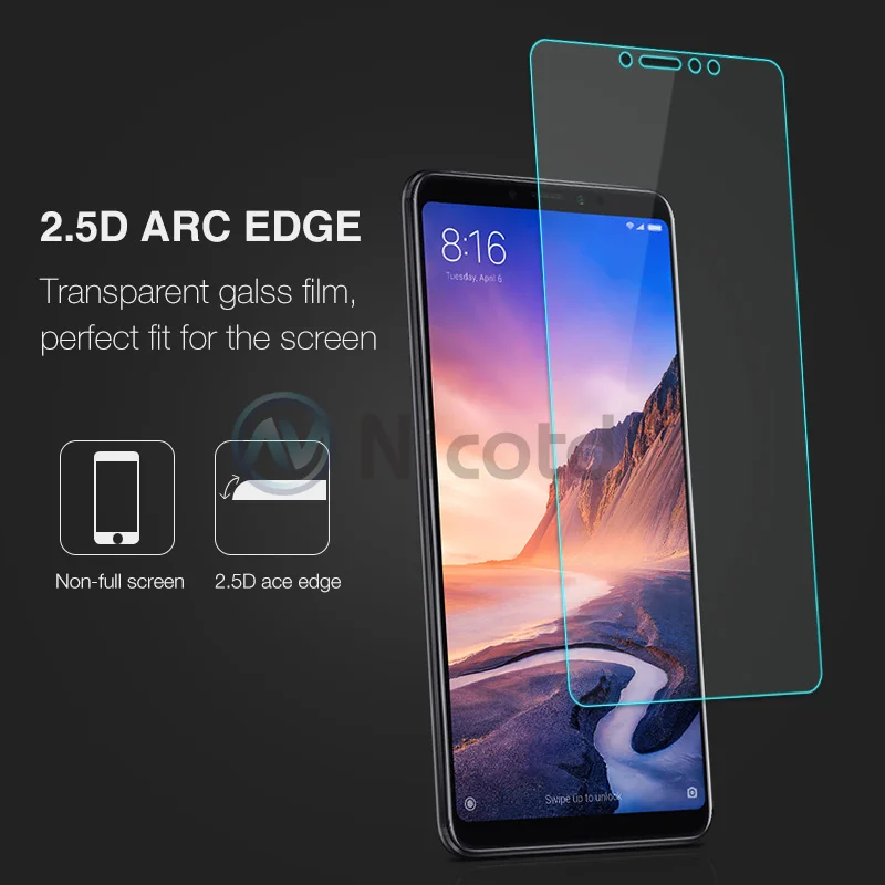 Закаленное стекло Nicotd для Xiaomi Mi MAX 3 защита экрана 9H 2.5D Защитное телефона 2 1 пленка