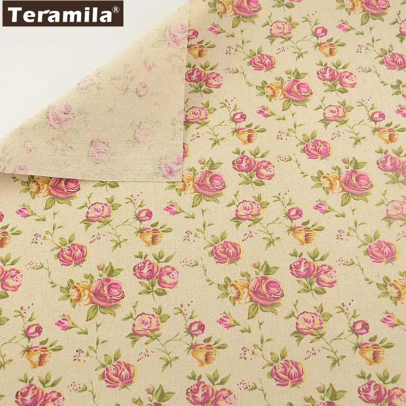 

Sewing Material Tissu Tablecloth TERAMILA Cotton Linen Fabric Pillow Bag Curtain Cushion Pillow Home Textile Blooming Flowers