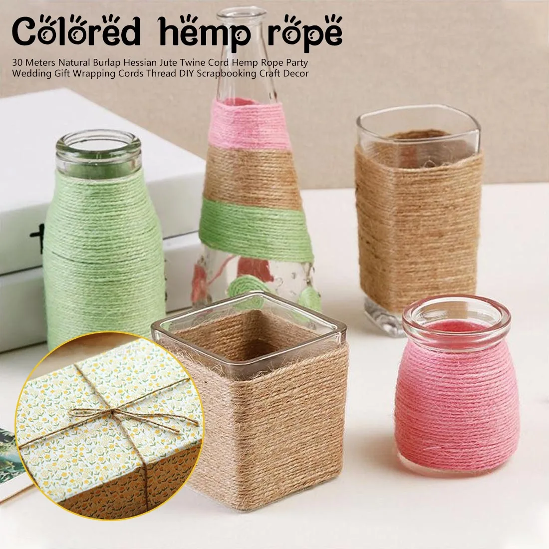 

Natural Burlap Jute Twine Cord Hemp Rope Party Wedding Gift Wrapping Cords Thread DIY Craft Decor 30 Meters