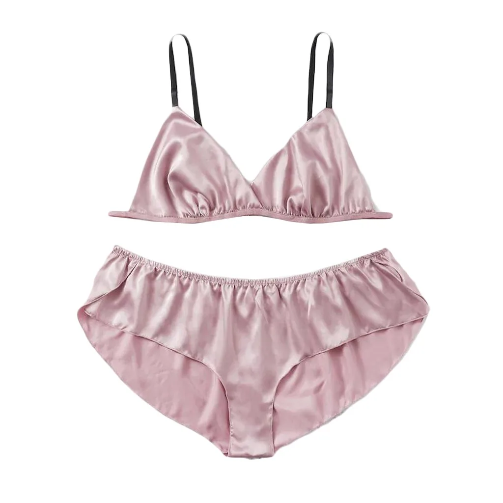 

Sexy lingerie underwear New Women Plus Size Satin Plain Lingerie Set Solid Pajamas Sleepwear erotic lingerie porno babydoll #080
