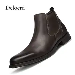 Мужские ботинки «Челси» из натуральной кожи наивысшего качества с квадратным каблуком и острым носком в винтажном стиле, мужские оксфорды
