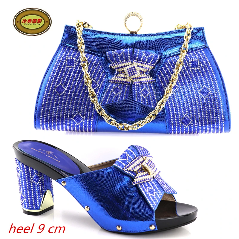 

YH11 Blue Upscale Shoes And Bags Set African Wedding Woman Pumps Matching Bag Set Factory Price