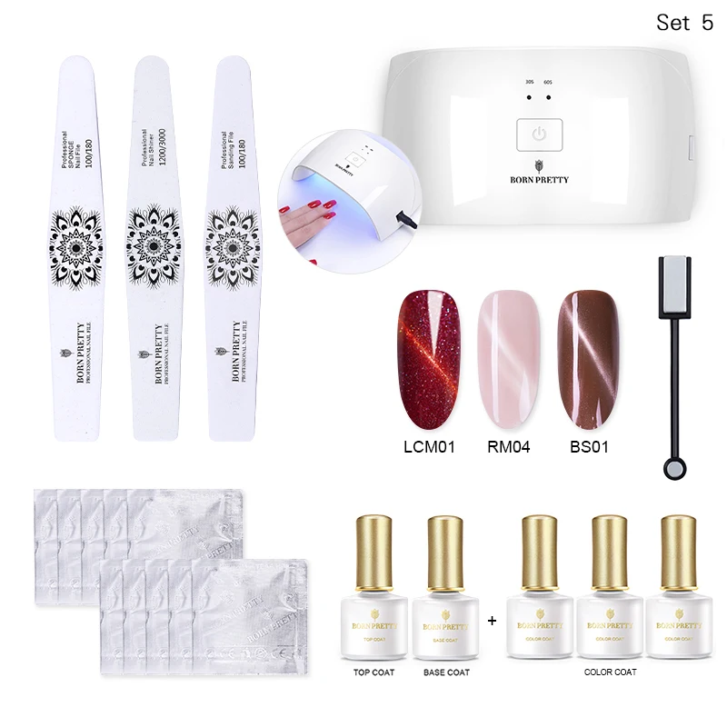 

BORN PRETTY 24W Nail Dryer UV Lamp Soak Off Gel Nail Polish Base Top Coat Remover Files Nail Art Kits Manicure Set