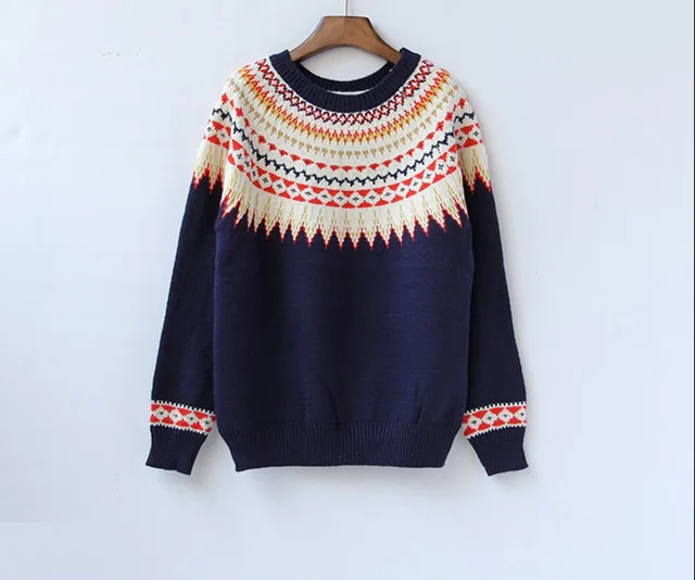 2017 New College style winter print round neck sweater, loose woman