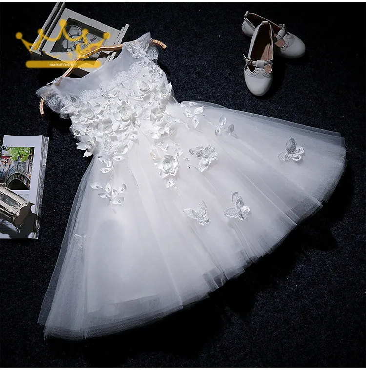 Свадебное платье принцессы для маленьких девочек; платье на крестины с аппликацией из бисера; белое платье из тюля для новорожденных; платье для первого дня рождения; платье для крещения