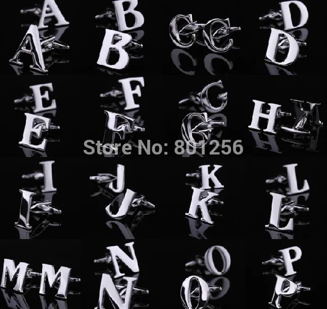 

26 English Letters Design Fashion Cufflinks Quality Brass Material Silver Color Cuff Links Wholesale & Retail