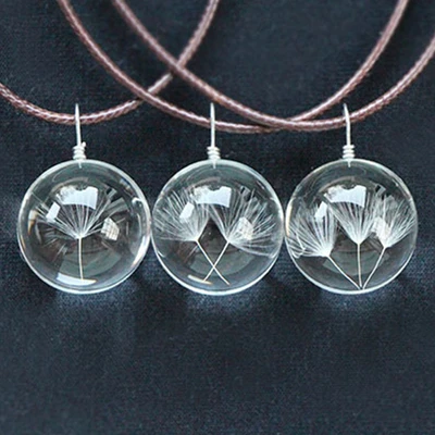 Real Dandelion Jewelry Crystal Glass Ball Necklace