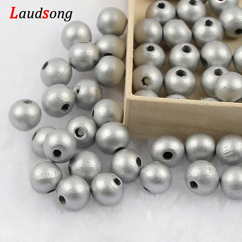 DIY 50-500pcs 6 8 10 12mm Gold Silver Natural Wooden Beads Round Ball Loose Wood Spacer Beads For Jewelry Making Accessories