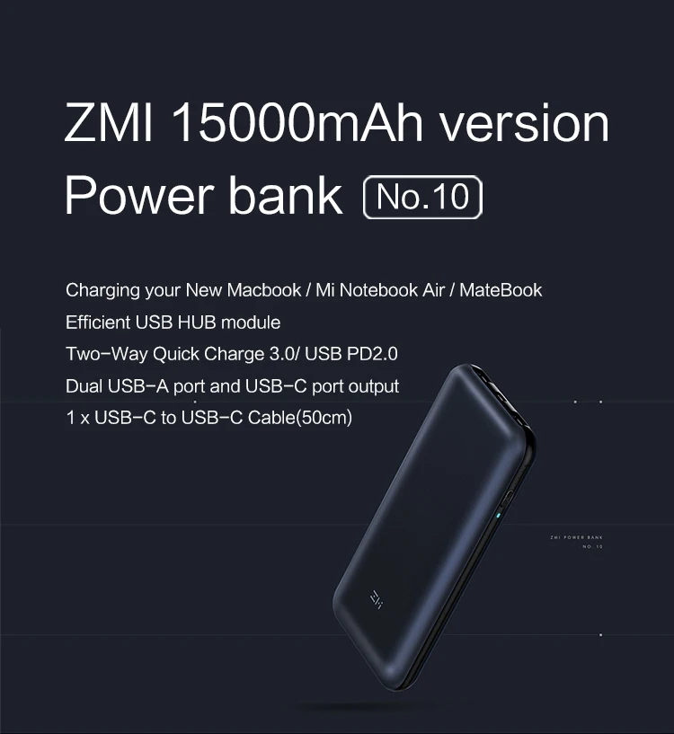 Xiaomi ZMI power Bank 15000 мАч внешняя батарея портативное зарядное устройство Dual USB power bank 15000 мАч для iPhone samsung MacBook