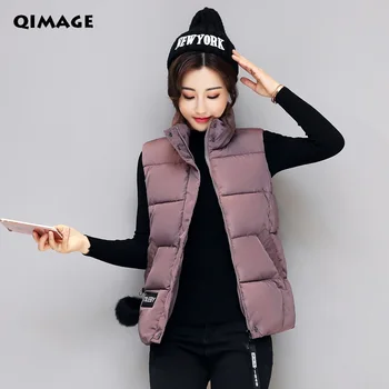 

Q-IMAGE Women Winter Vests 2017 New Lightweight Slim Short Vest Cotton Padded Jacket Sleeveless Female Collar Waistcoat Vest