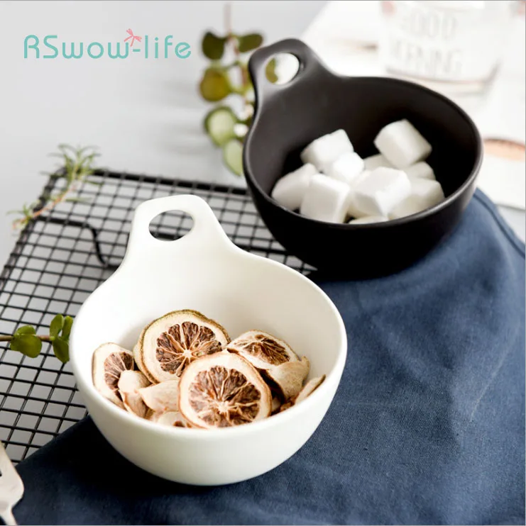 

Simple Matte Salad Pudding Bowl Home Chinese Style Creative Single Ear Ceramic Bowl Family Kitchen Supplies