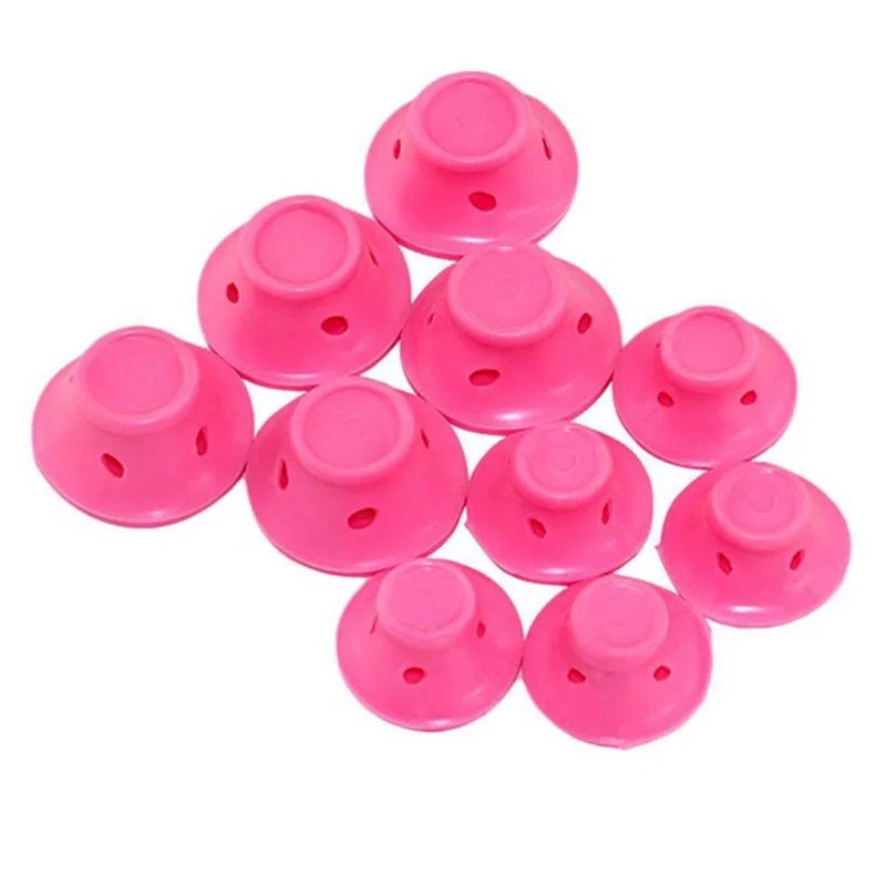 10pcs/set Soft Rubber Magic Hair Care Rollers Silicone Hair Curler No Heat Hair Styling Tool Pink