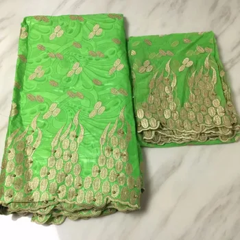 

2019 Green Bazin Brocade Richer Getzner 7 Yards Gold Line Beads Guinea Basin Garment Fabric 100%Cotton lace Materials For Dress