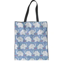 Холщовая женская сумка для покупок с милым принтом в виде слона и собак, женская сумка-тоут, женская сумка для утилизации, многофункциональная Прямая поставка