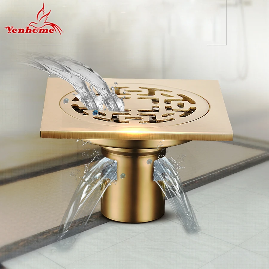 

Solid Brass 10X10cm Square Floor Drain Assembly Waste Grates for Washer Kitchen Bathroom invisible Deodorization Shower Drains