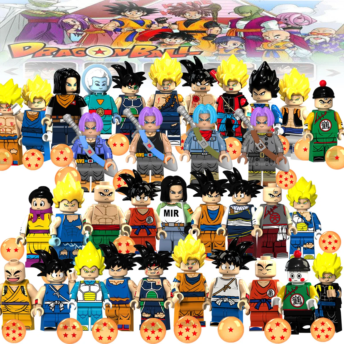 

Dragon Ball Z Torankusu Son Goku Chiaotzu Vegeta Violett Krillin Learning Action Figures Building Blocks Gift Toys for Children