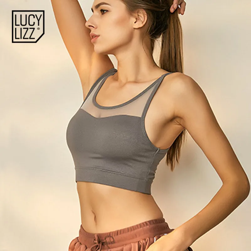Lucylizz сетчатый дышащий бюстгальтер для йоги, топы для фитнеса, Женский ударопрочный спортивный бюстгальтер для тренировок, бега, спортивная одежда, нижнее белье, сексуальный спортивный бюстгальтер - Цвет: Gray