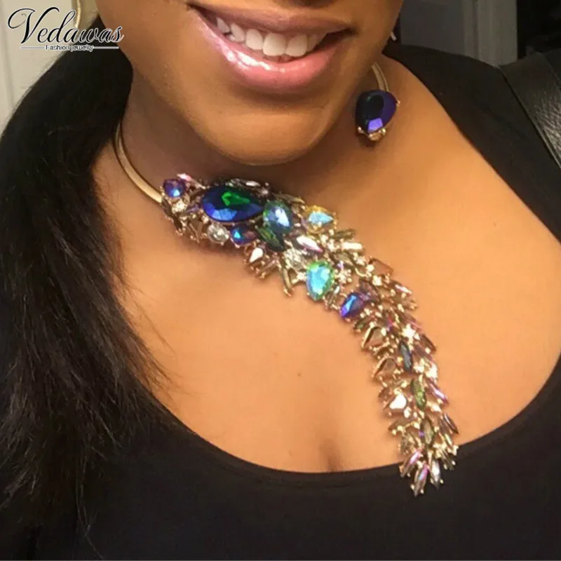

Vedawas 2017 New Fashion Crystal Wedding Party Jewelry Luxury Unique Pendant Statement Necklace Choker Collar Wholesale 2621